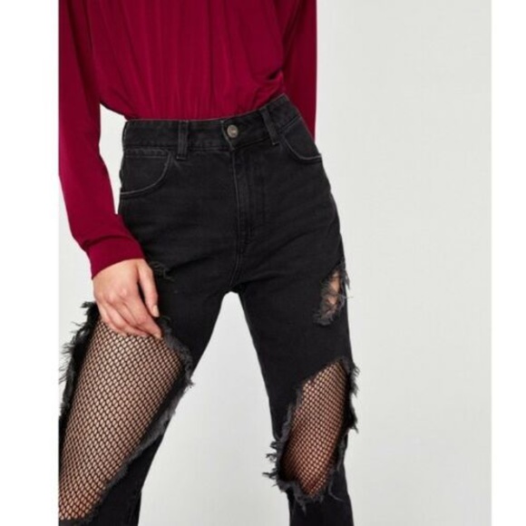 Zara Denim - Zara Fishnet Mom Jeans